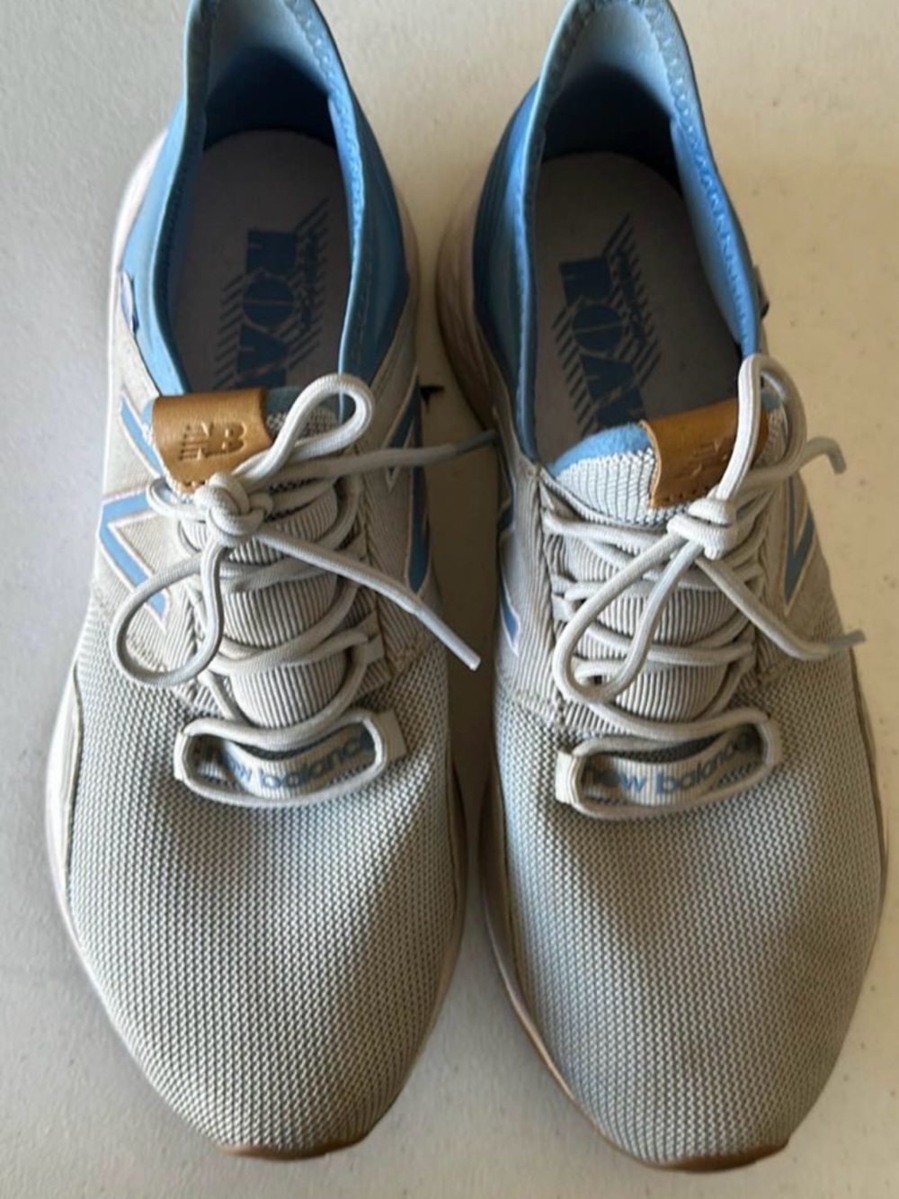 New Balance Men’s ROAV Light Gray and Blue Running Sneakers